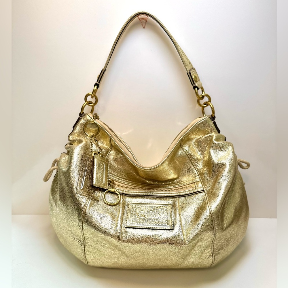 Coach Gold Metallic Leather Hobo Shoulder Bag
